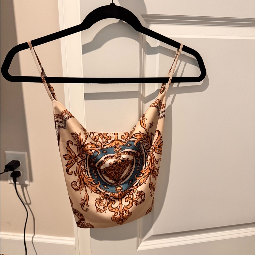 Tan and Brown Silk top with Elegant Design